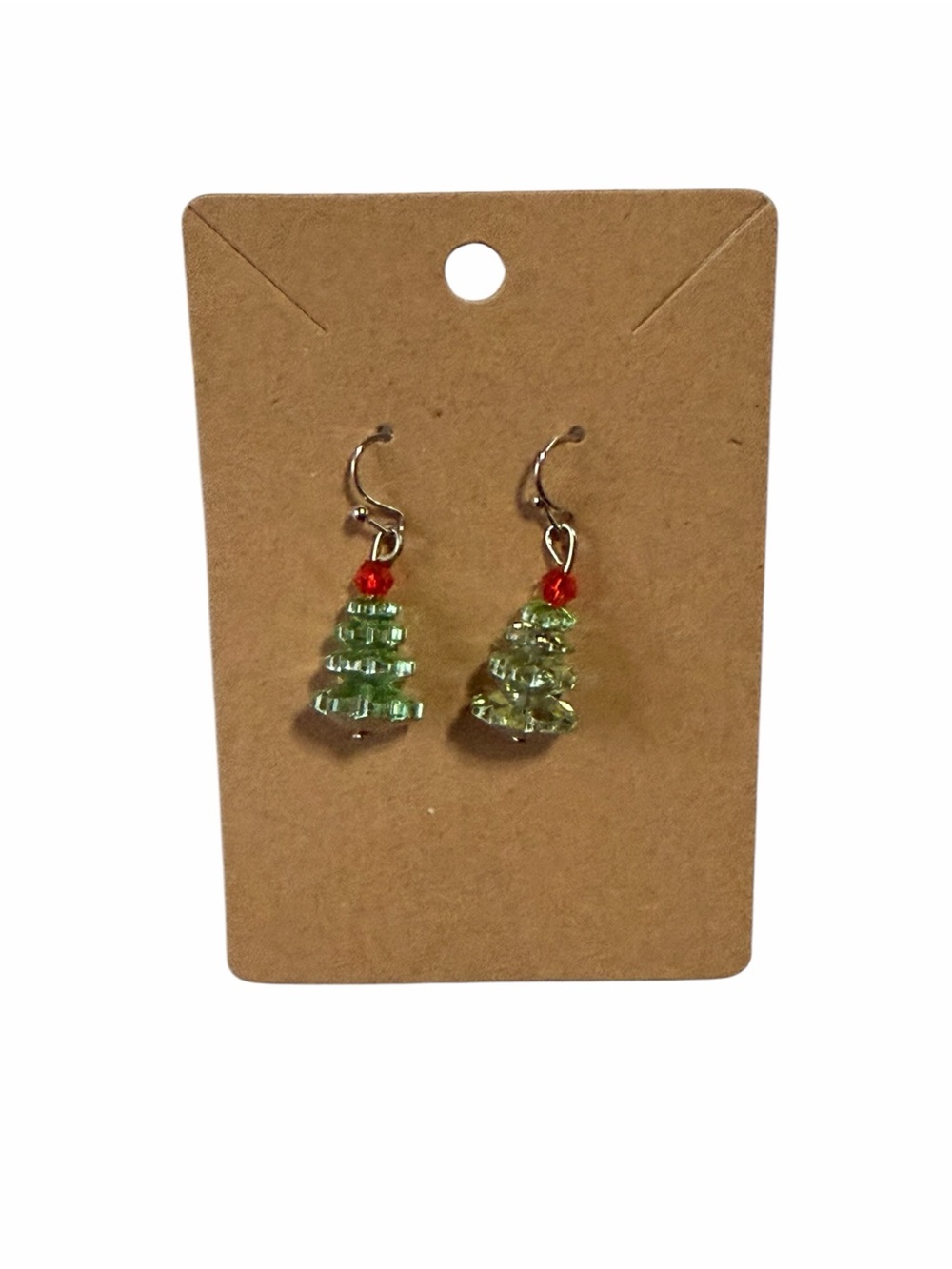 Green Beaded Christmas Tree Drop Earrings - Holiday Jewelry